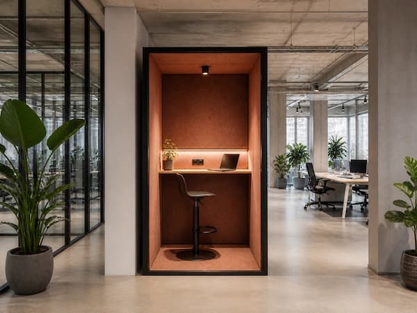 Akoestische belkabine bekleed met PETfelt