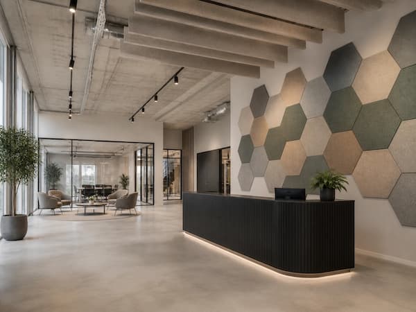 Receptie met PETfelt akoestische hexagon wandtegels