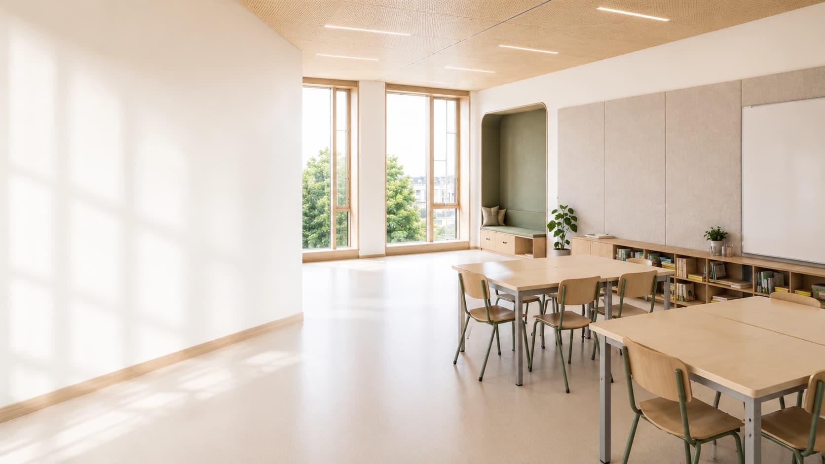 Schoolruimte met PETfelt akoestische oplossingen