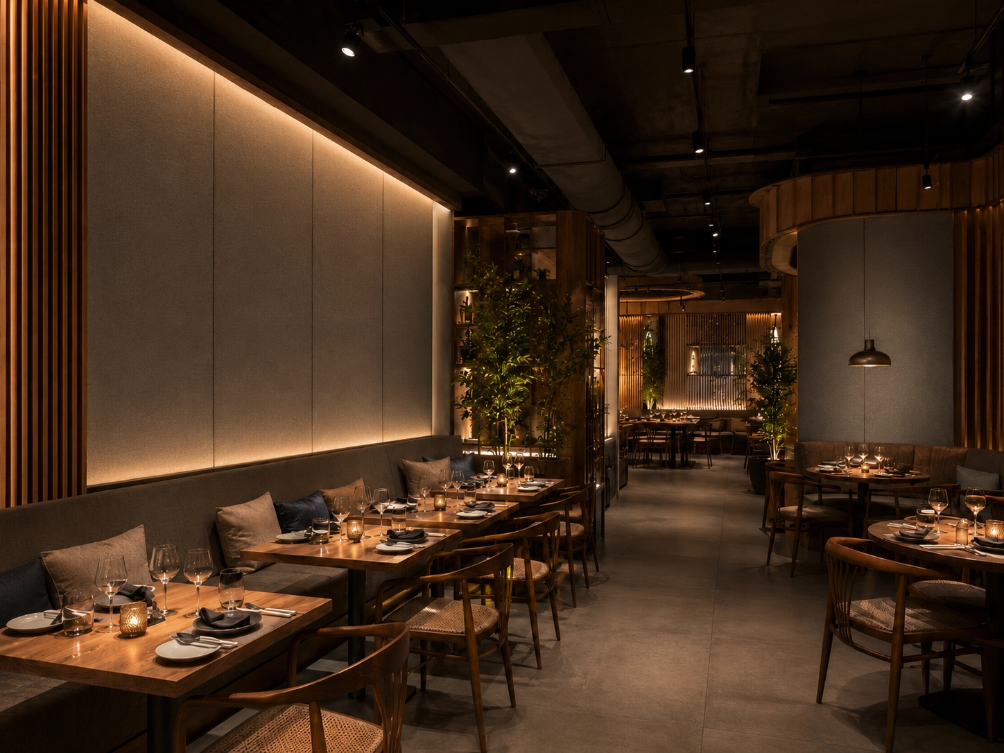 Restaurant met akoestische PETfelt wandpanelen