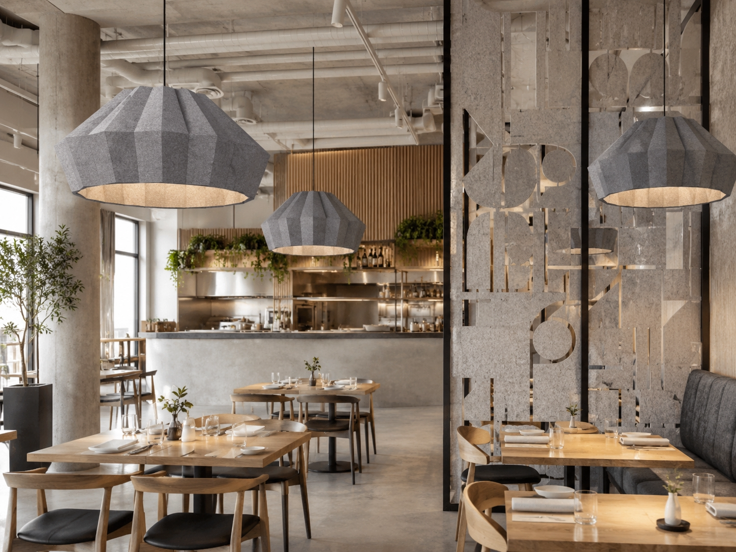Restaurant met PETfelt akoestische lampen en maatwerk